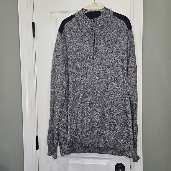 Sean John Men's 3XL Gray and Black Marled 1/4 Zip Suede Shoulder Sweater - Picture 1 of 6